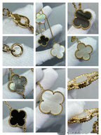 [⭐JeweliWhal]CLOVER 6 MOTIF MOP ONYX GOLD NECKLACE