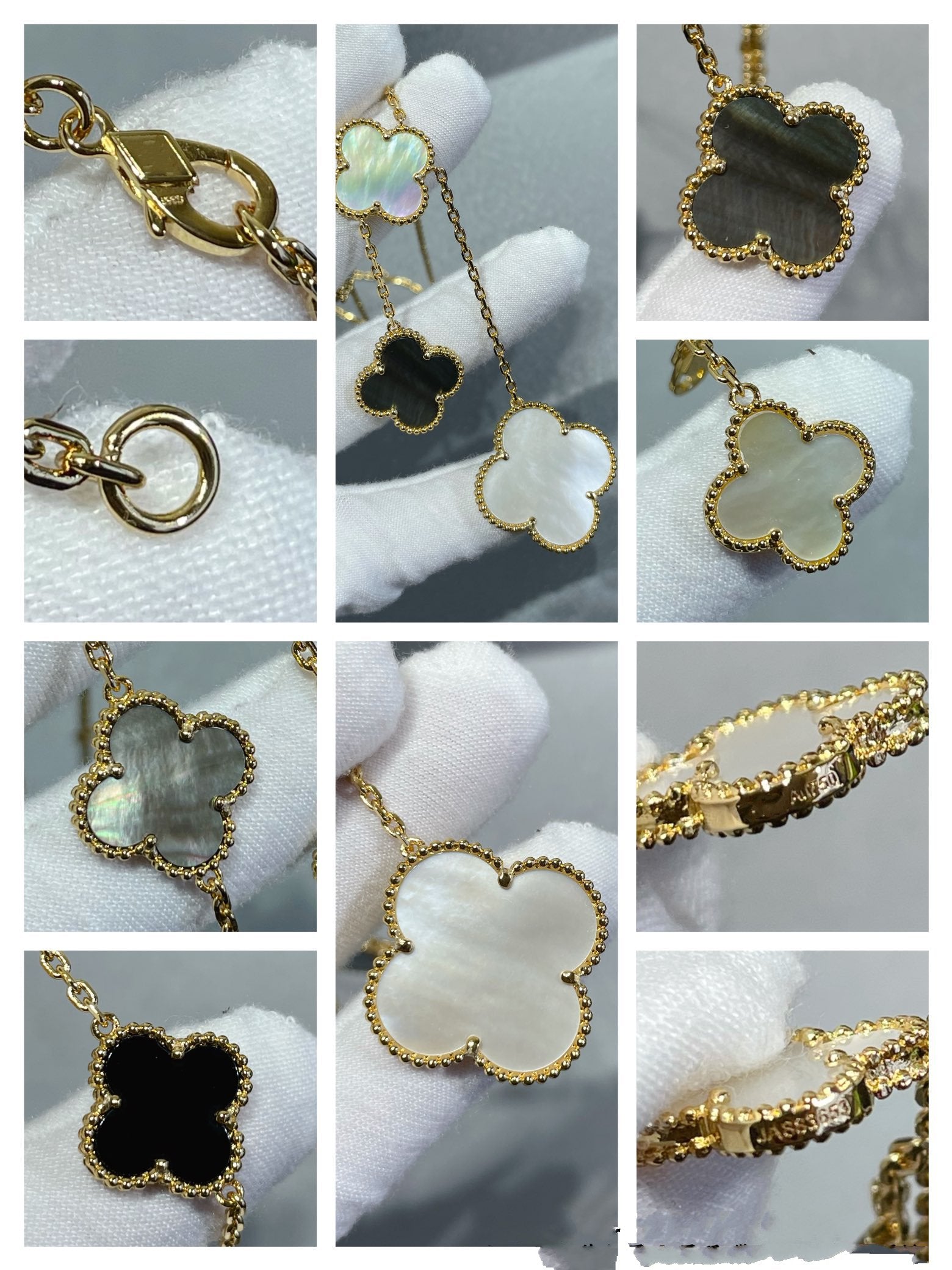 [⭐JeweliWhal]CLOVER 6 MOTIF MOP ONYX GOLD NECKLACE