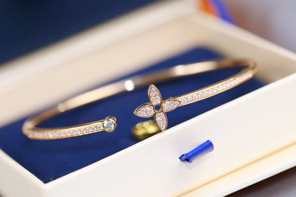 [⭐JeweliWhal]IDYLLE ピンクゴールド オープンブレスレット ダイヤモンドパヴェ