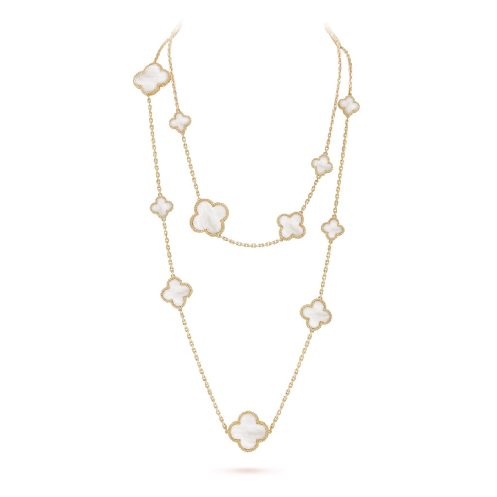 [⭐JeweliWhal]CLOVER 16 MOTIF WHITE MOP GOLD NECKLACE
