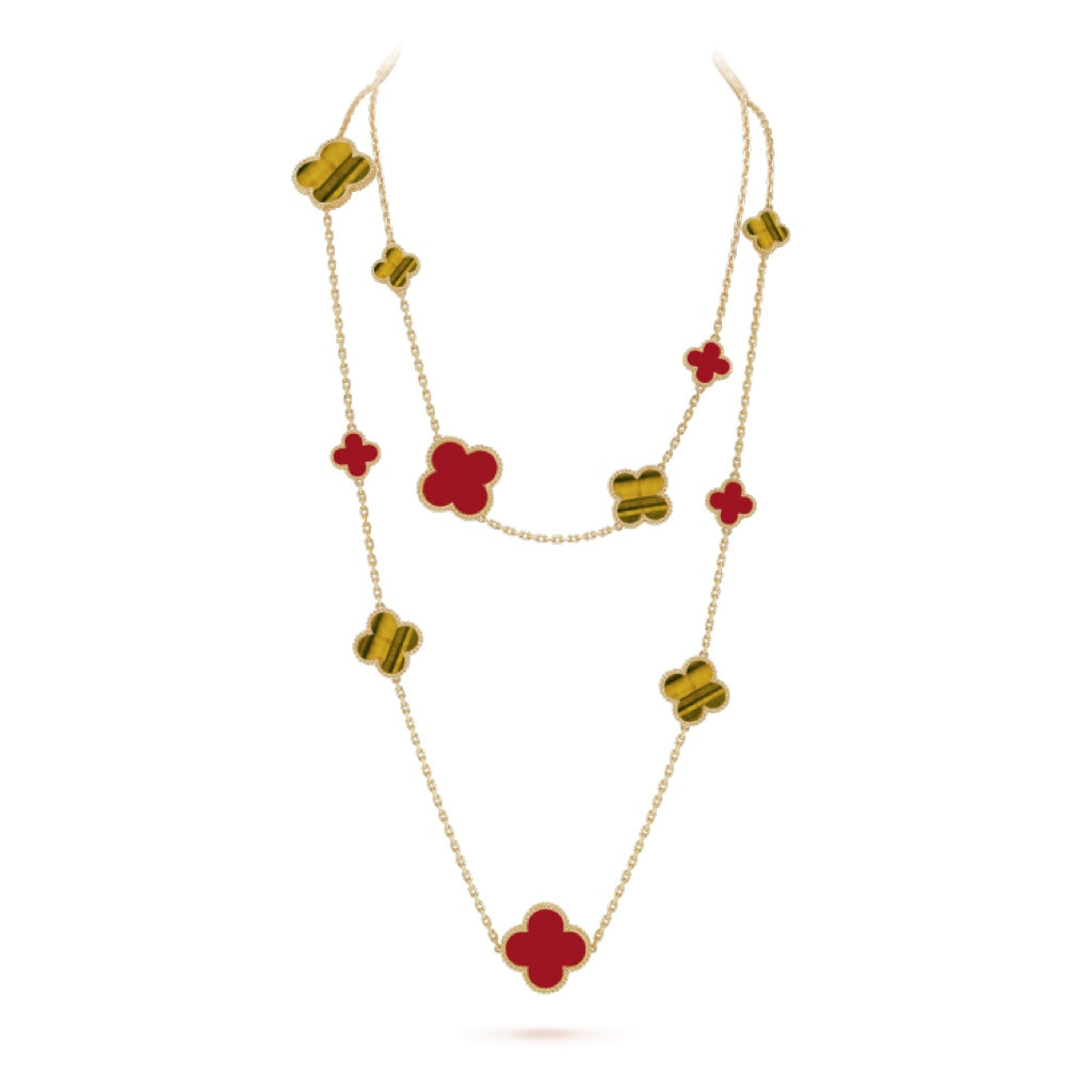 [⭐JeweliWhal]CLOVER 16 MOTIF CARNELIAN TIGER EYE ROSE GOLD NECKLACE