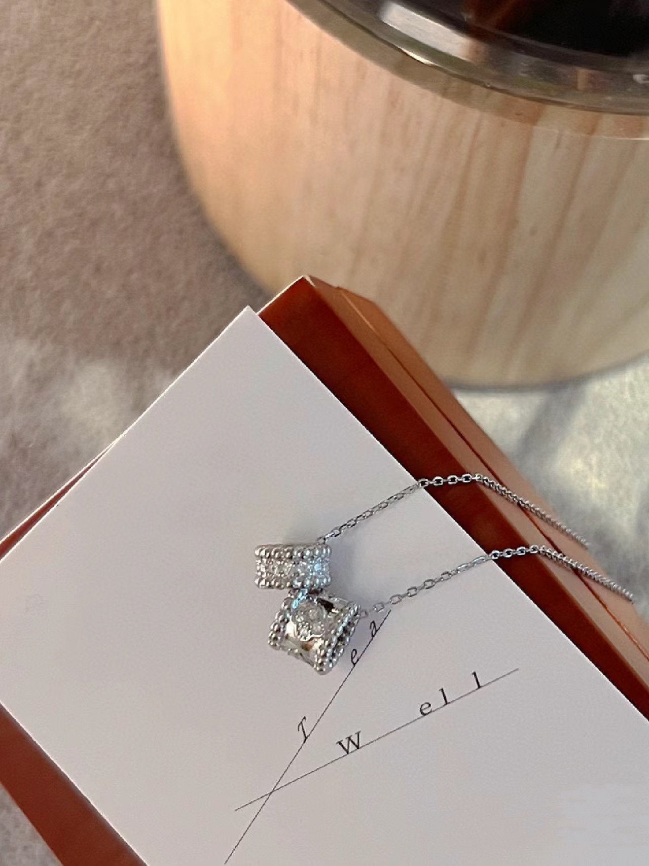 [⭐JeweliWhal]PERLEE DOUBLE PENDANT SILVER DIAMOND NECKLACE