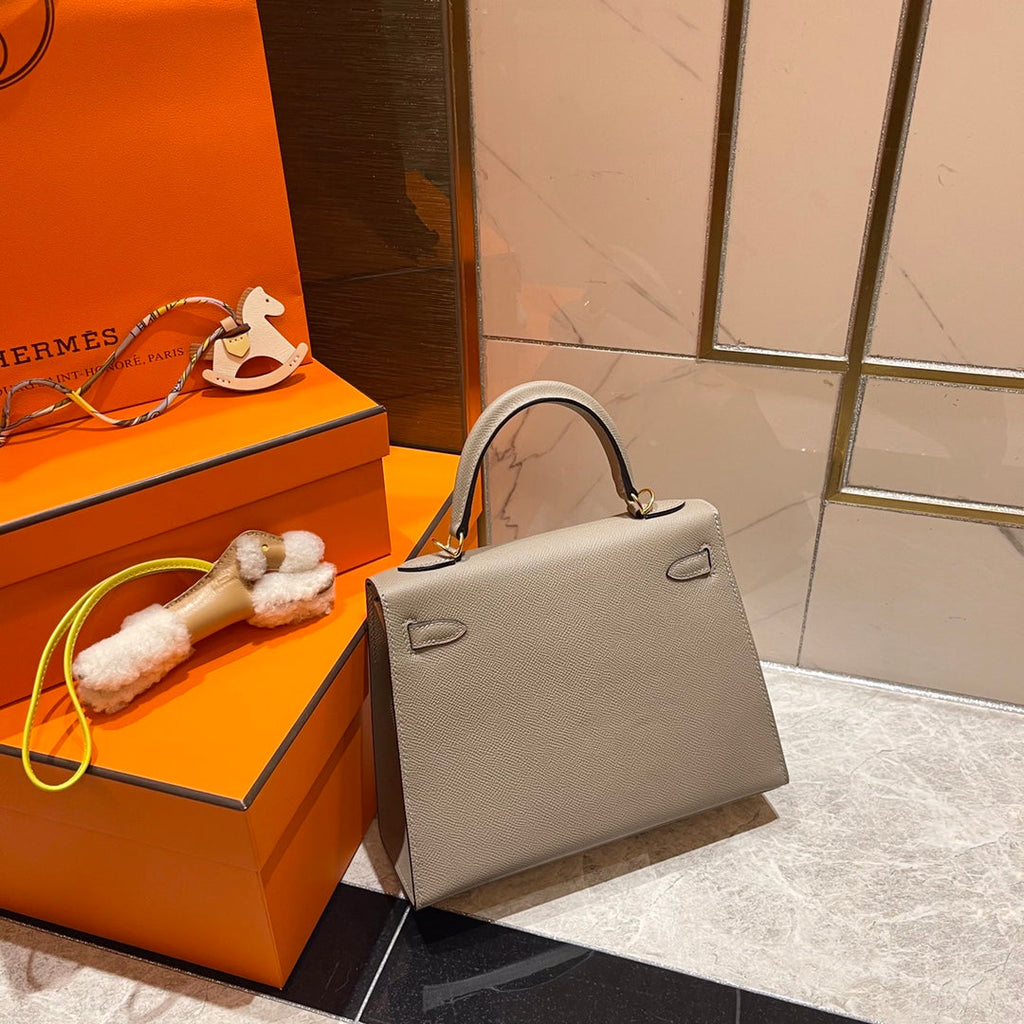 HM ケリー 25cm グレー エプソムレザー ゴールド金具