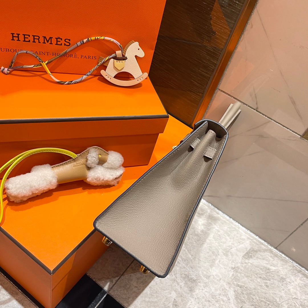 HM ケリー 25cm グレー エプソムレザー ゴールド金具