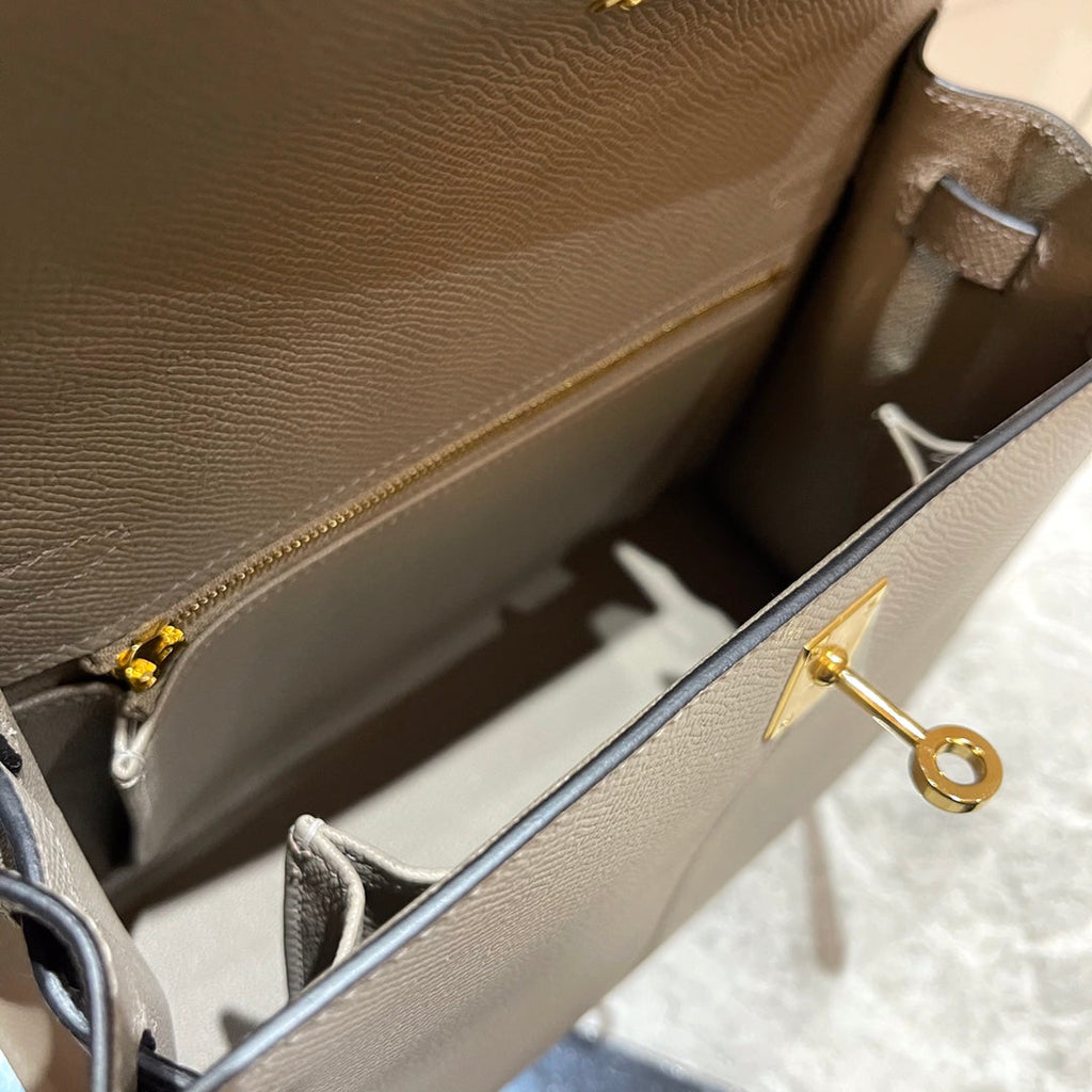 HM ケリー 25cm グレー エプソムレザー ゴールド金具