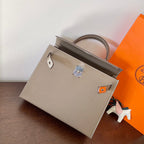 HM KELLY 28CM ETAIN EPSOM LEATHER SILVER HARDWARE