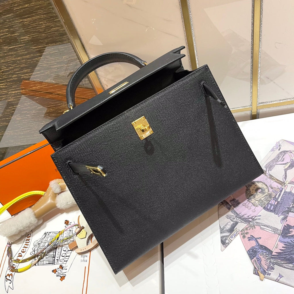 HM ケリー 25cm ブラック エプソムレザー ゴールド金具