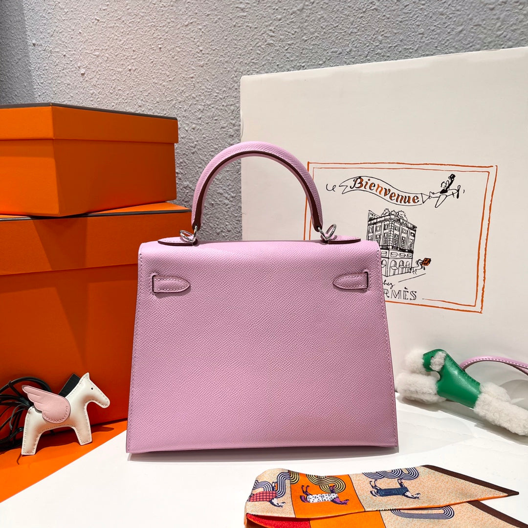 HM ケリー 25cm ピンク エプソムレザー シルバー金具