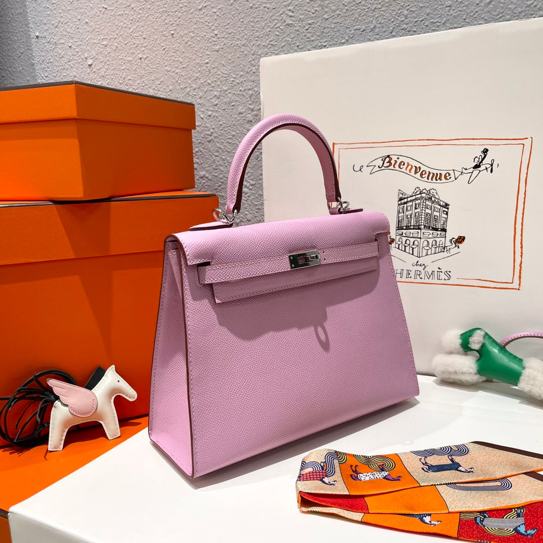 HM ケリー 25cm ピンク エプソムレザー シルバー金具