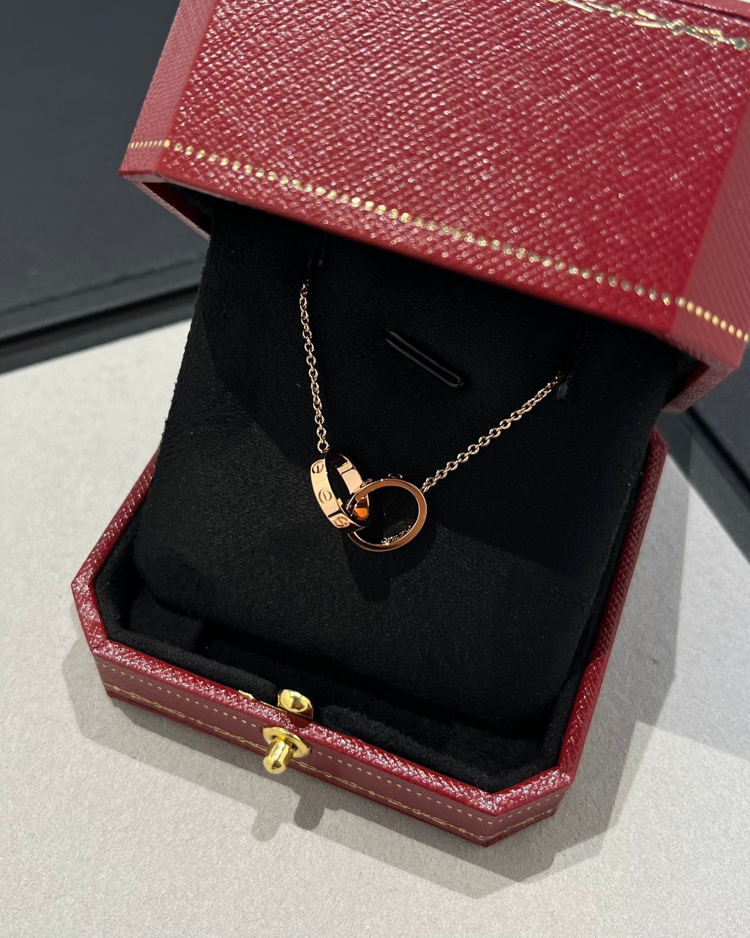 [⭐JeweliWhal]LOVE NECKLACE DOUBLE RING PINK GOLD