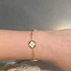 [⭐JeweliWhal]STAR AND SUN 4 MOTIF WHITE MOP PINK GOLD BRACELET