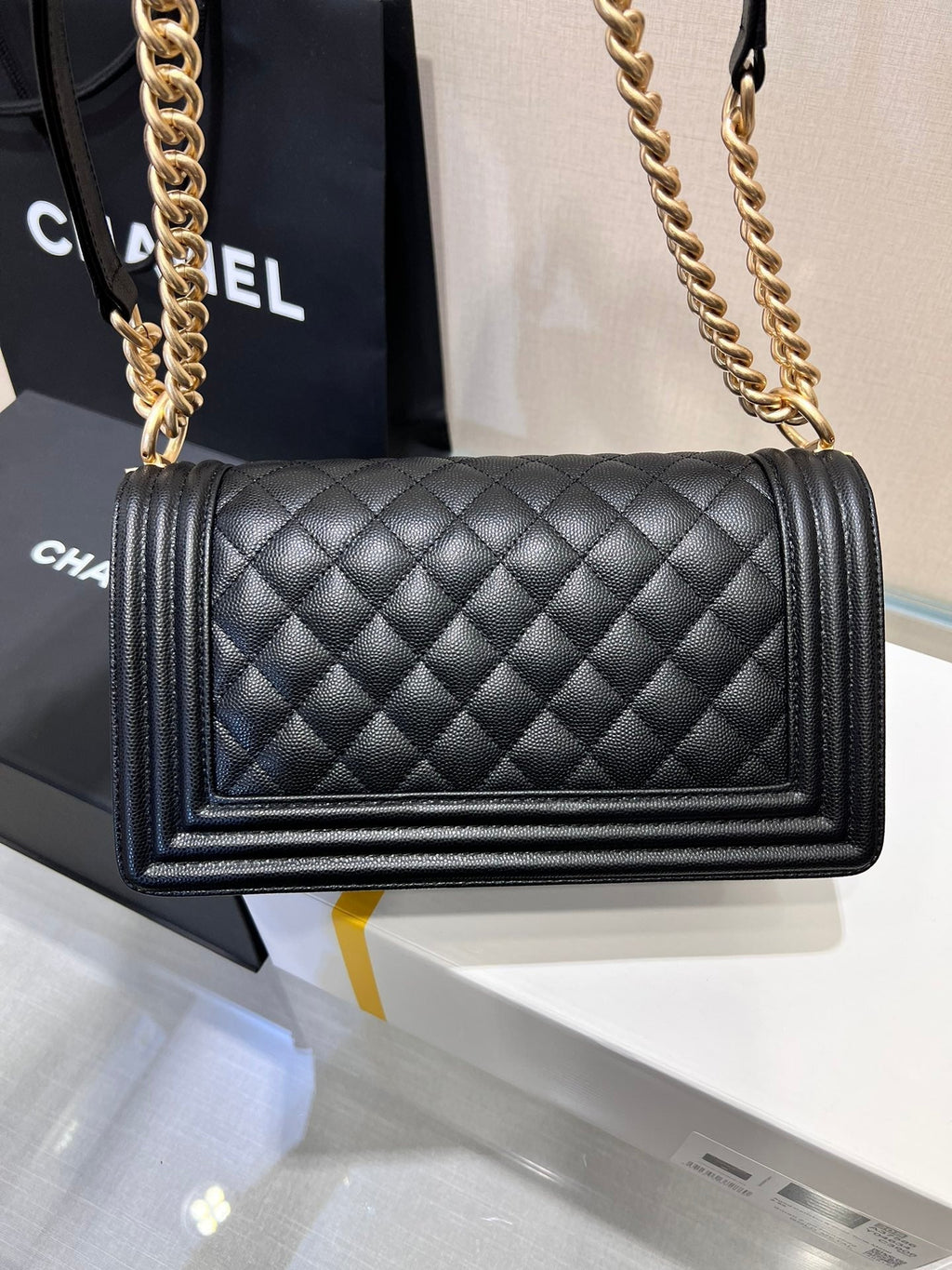 ボーイズバッグ ミディアム 25 ブラック キャビア ゴールド金具