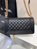 ボーイズバッグ ミディアム 25 ブラック キャビア ゴールド金具