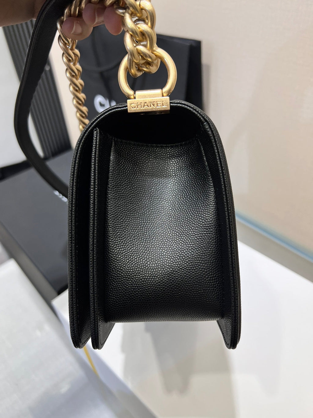 ボーイズバッグ ミディアム 25 ブラック キャビア ゴールド金具