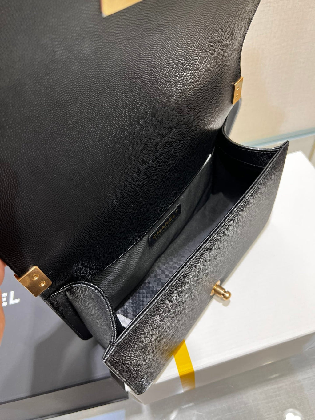 ボーイズバッグ ミディアム 25 ブラック キャビア ゴールド金具