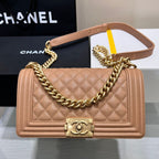 BOY BAG MEDIUM 25 BROWN CAVIAR GOLD HARDWARE