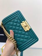 ボーイズバッグ スモール 20 ダークグリーン キャビア ゴールド金具