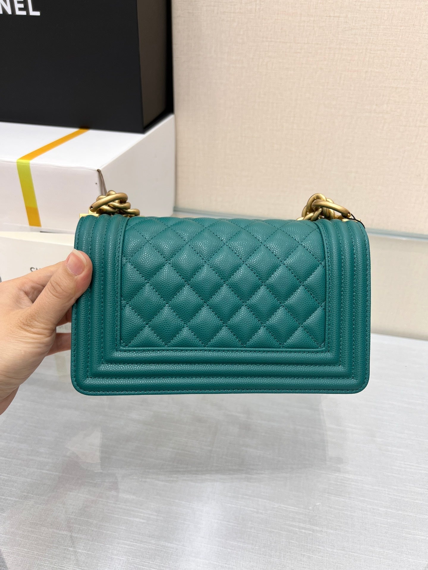 ボーイズバッグ スモール 20 ダークグリーン キャビア ゴールド金具