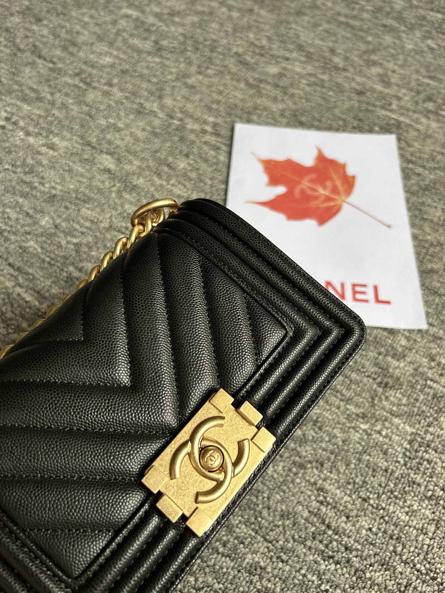 ボーイズバッグ スモール 20 ブラック シェブロン キャビア ゴールド金具