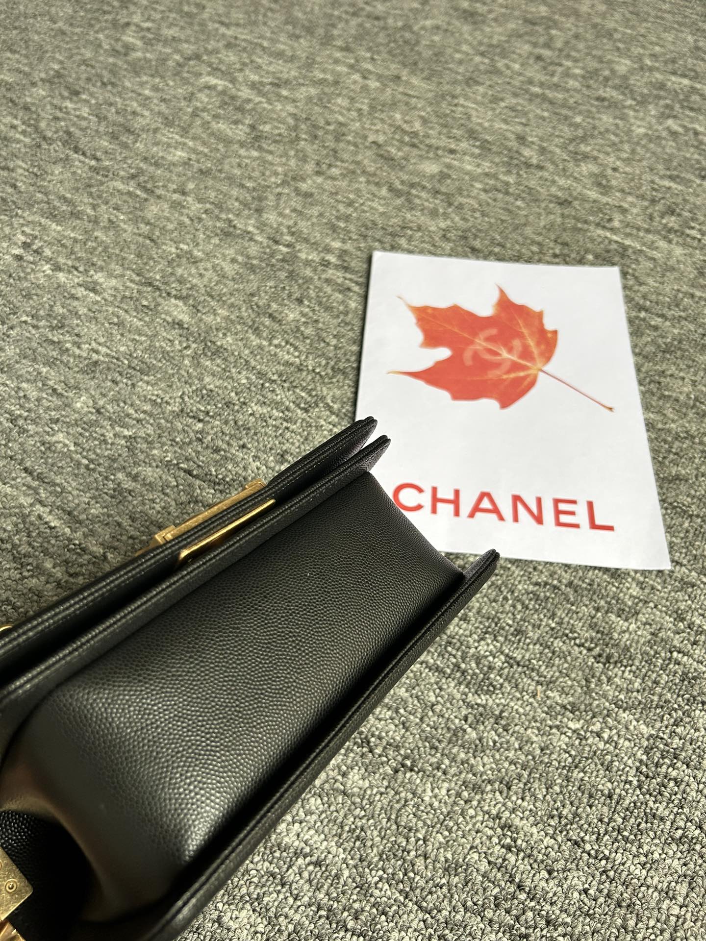 ボーイズバッグ スモール 20 ブラック シェブロン キャビア ゴールド金具