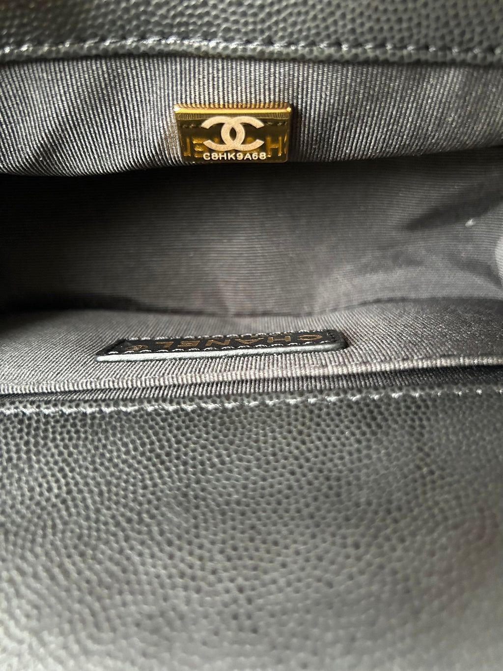 ボーイズバッグ スモール 20 ブラック シェブロン キャビア ゴールド金具