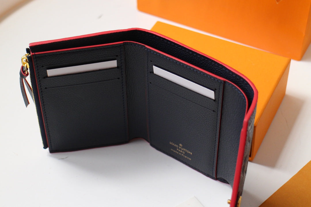 ヴィクトリーヌ ウォレット 12CM ブラック レッド モノグラム アンプラント レザー