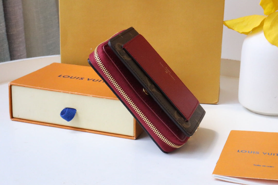 ルーウォレット 11.5cm ブラウンレッド モノグラムキャンバス