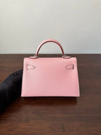 HM KELLY MINI 20 PINK CHEVRE SILVER HARDWARE