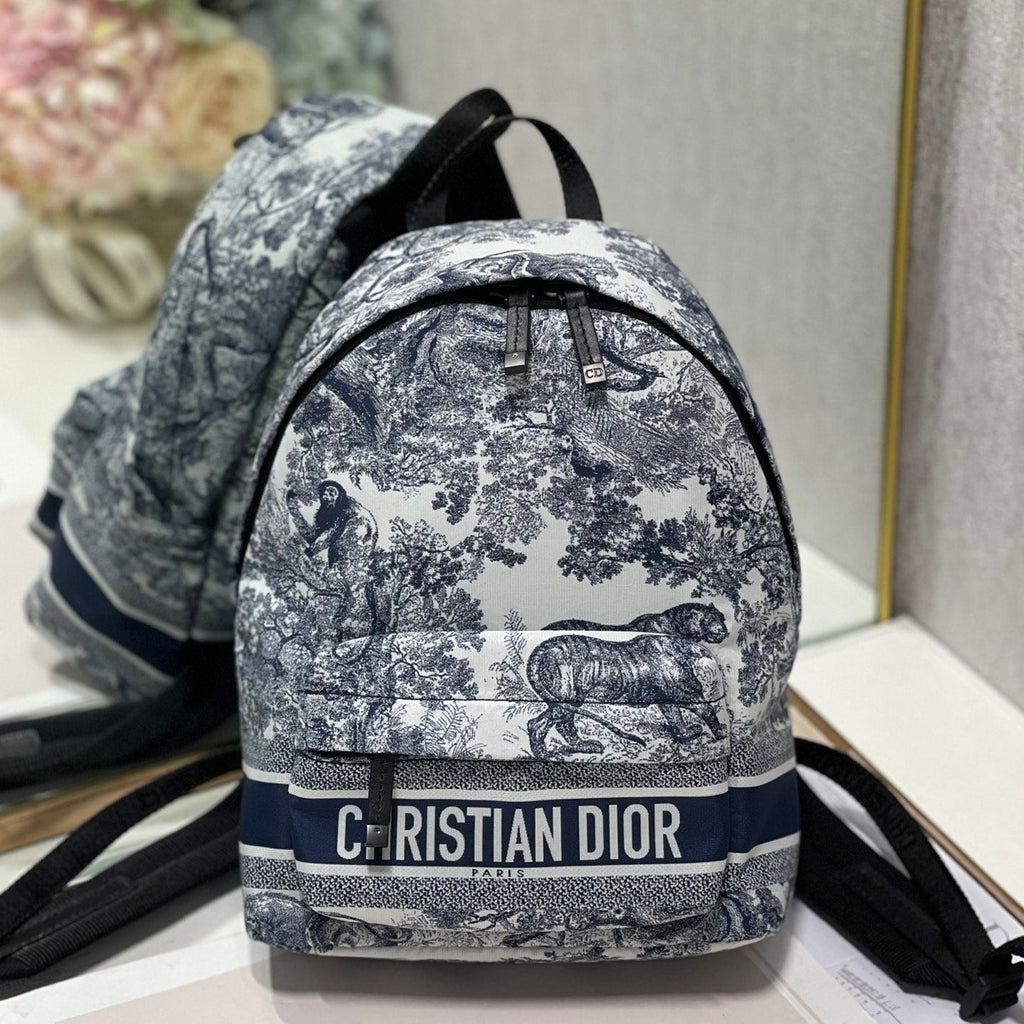 トラベルバックパック 20cm ホワイト ブルー オブリーク ジャカード