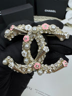 [⭐JeweliWhal]26C ピンクホワイト エナメル アイスクリームコーン ダブルC ブローチ