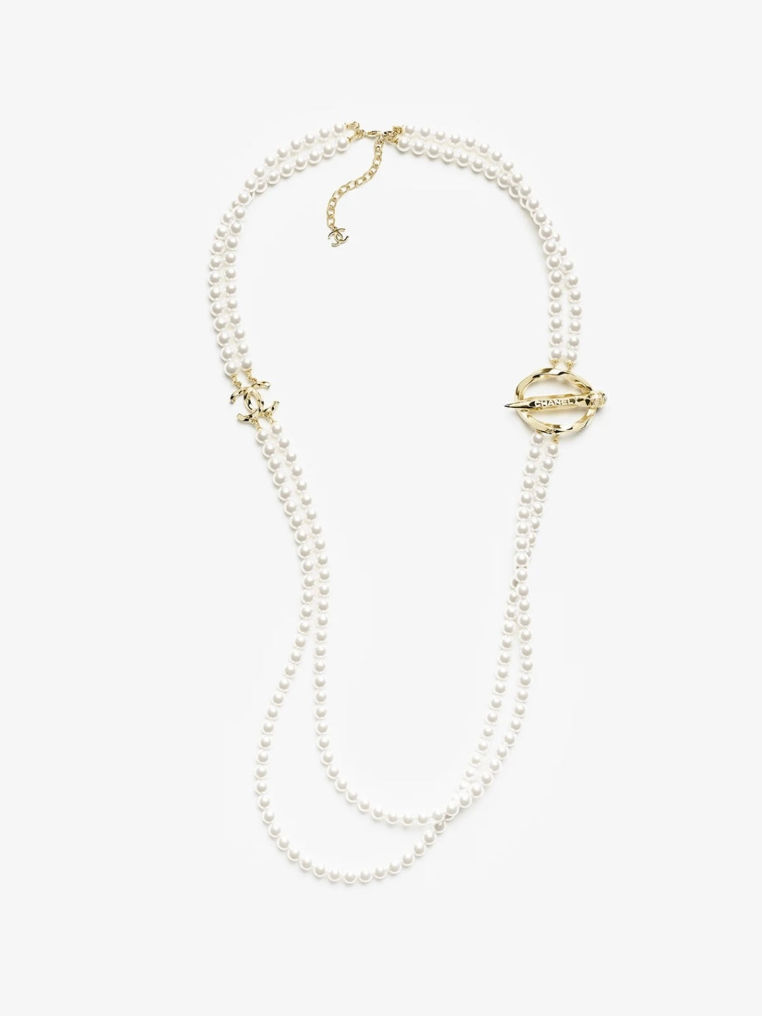 [⭐JeweliWhal]25K ペンシル ダブルC ダブルレイヤー パール セーターチェーン