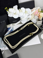 [⭐JeweliWhal]25K ペンシル ダブルC ダブルレイヤー パール セーターチェーン