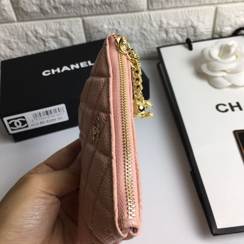 CC CLASSIC SMALL ZIPPED POUCH 15 PALE PINK CALFSKIN GOLD ICON