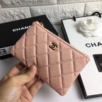 CC CLASSIC SMALL ZIPPED POUCH 15 PALE PINK CALFSKIN GOLD ICON