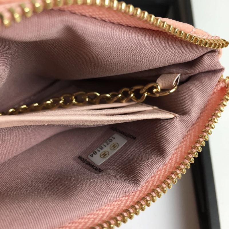 CC クラシック スモール ジップポーチ 15 ペールピンク カーフスキン ゴールド アイコン