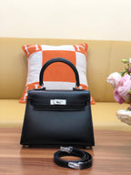 KELLY MINI 20 BAG IN BLACK SMOOTH CALFSKIN WITH SILVER HARDWARE (MADE-TO-ODER)