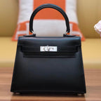 KELLY MINI 20 BAG IN BLACK SMOOTH CALFSKIN WITH SILVER HARDWARE (MADE-TO-ODER)