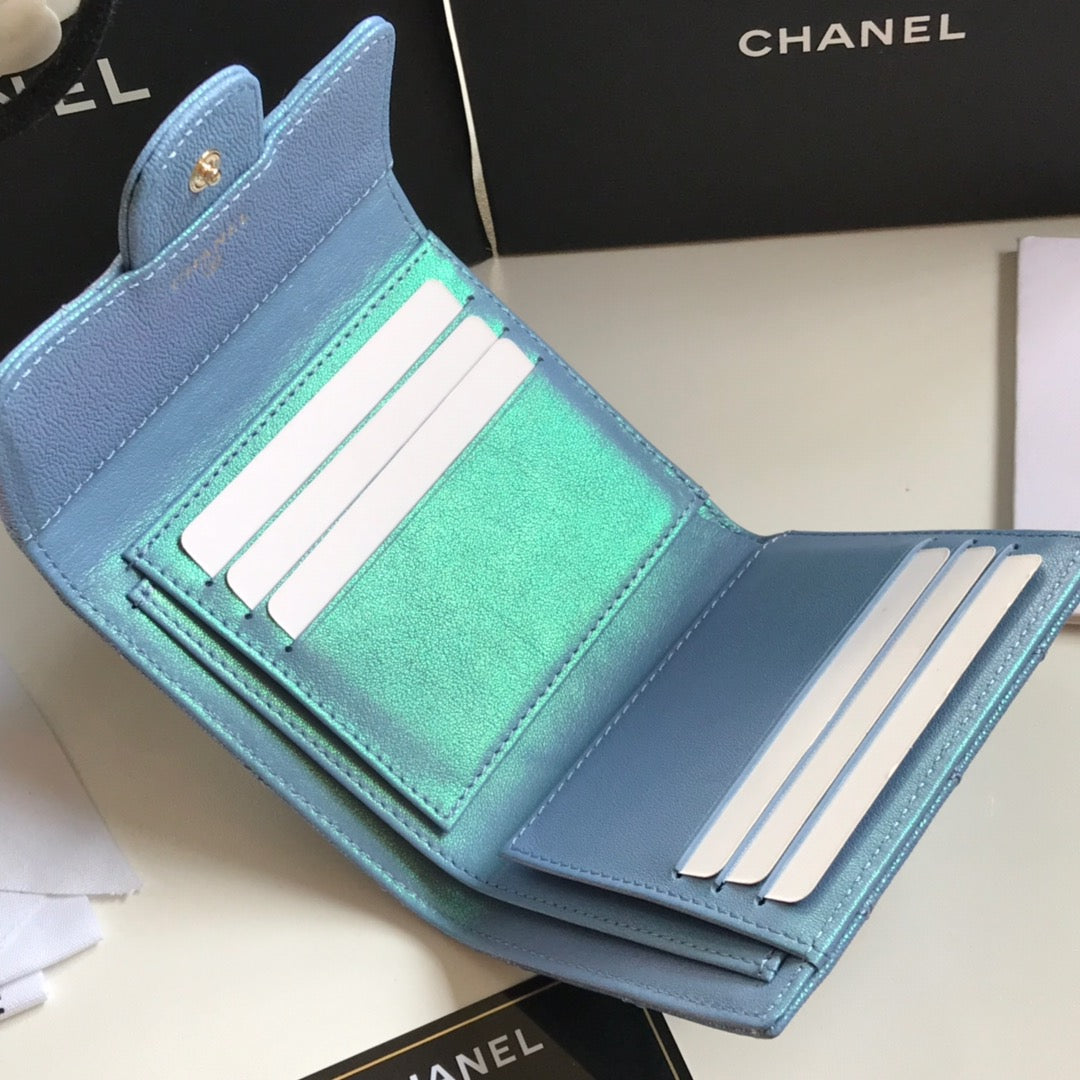 CCフラップカードホルダー 11.5 スカイグレインカーフスキン ゴールドアイコン