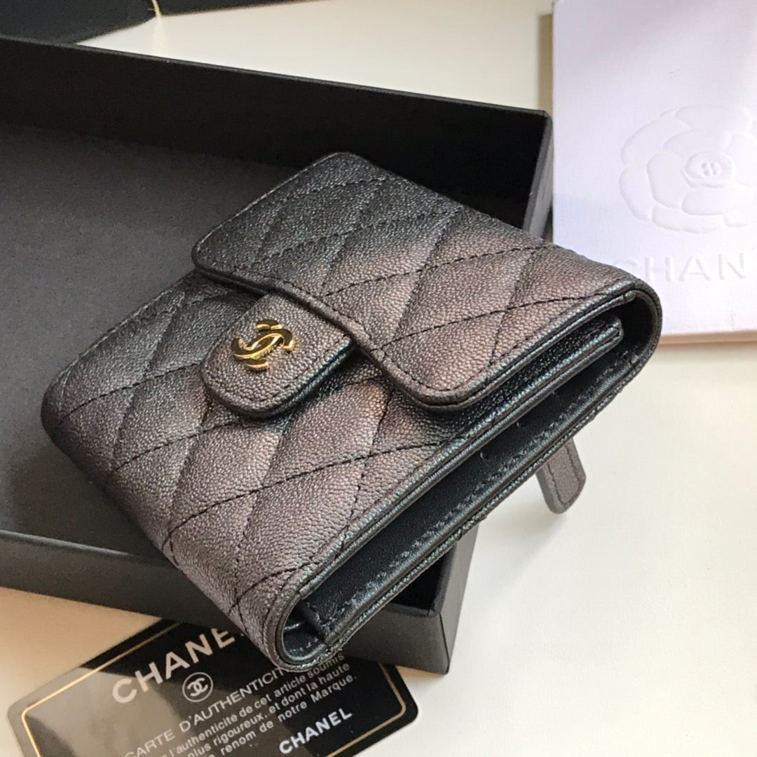 CCフラップカードホルダー 11.5 ブラック グレインカーフスキン ゴールドアイコン