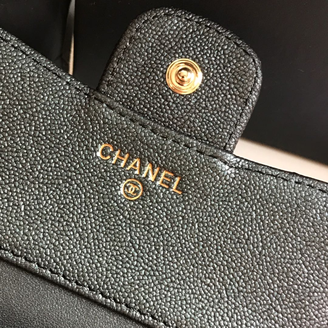 CCフラップカードホルダー 11.5 ブラック グレインカーフスキン ゴールドアイコン