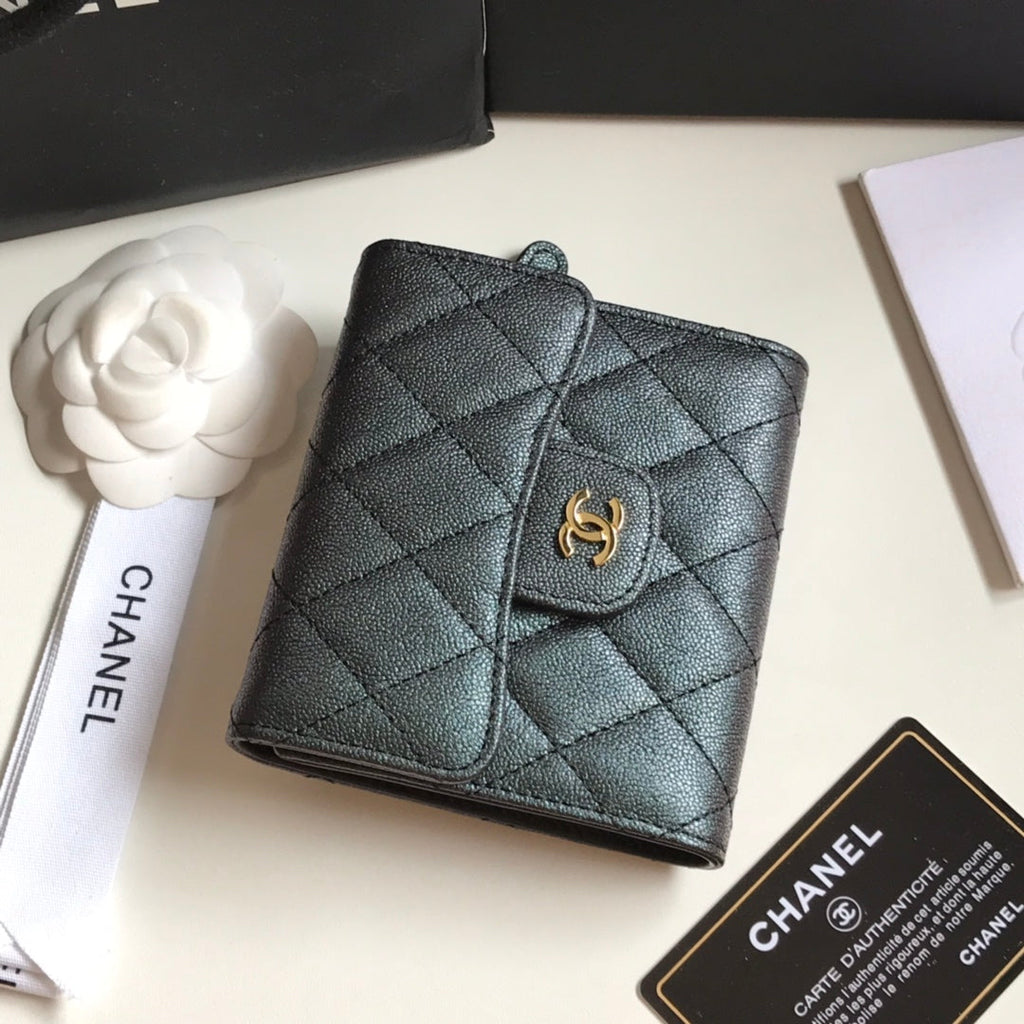 CCフラップカードホルダー 11.5 ブラック グレインカーフスキン ゴールドアイコン