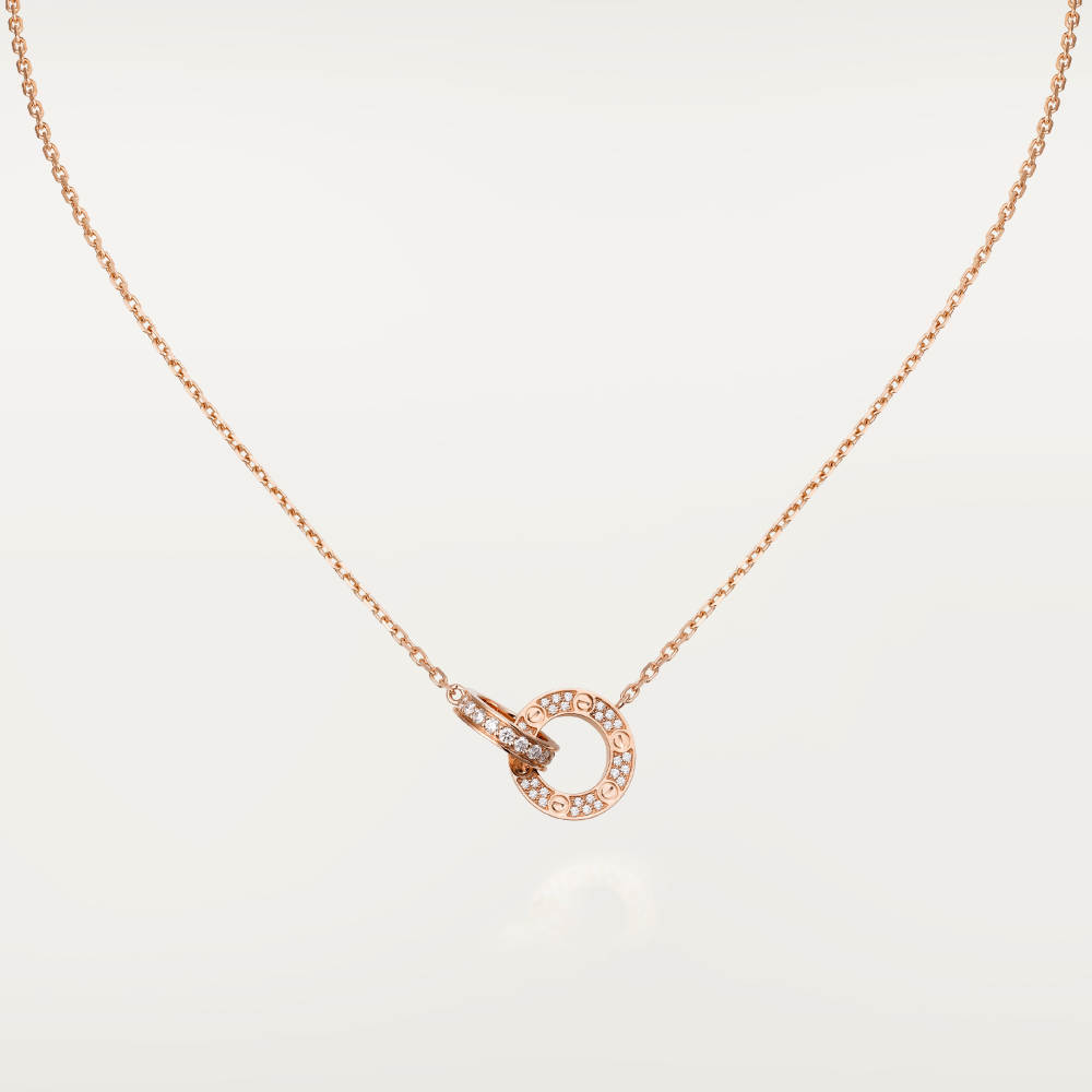 [⭐JeweliWhal]LOVE 7.6MM NECKLACE ROSE GOLD AND SILVER  FULL DIAMOND