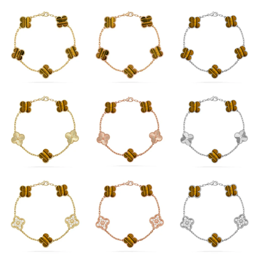 [⭐JeweliWhal] CLOVER 5 MOTIFS TIGER EYE BRACELET COLLECTION