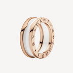 [⭐JeweliWhal]ZERO 1 TWO-BAND LOOPS AND WHITE CERAMIC SPIRAL PINK GOLD RING