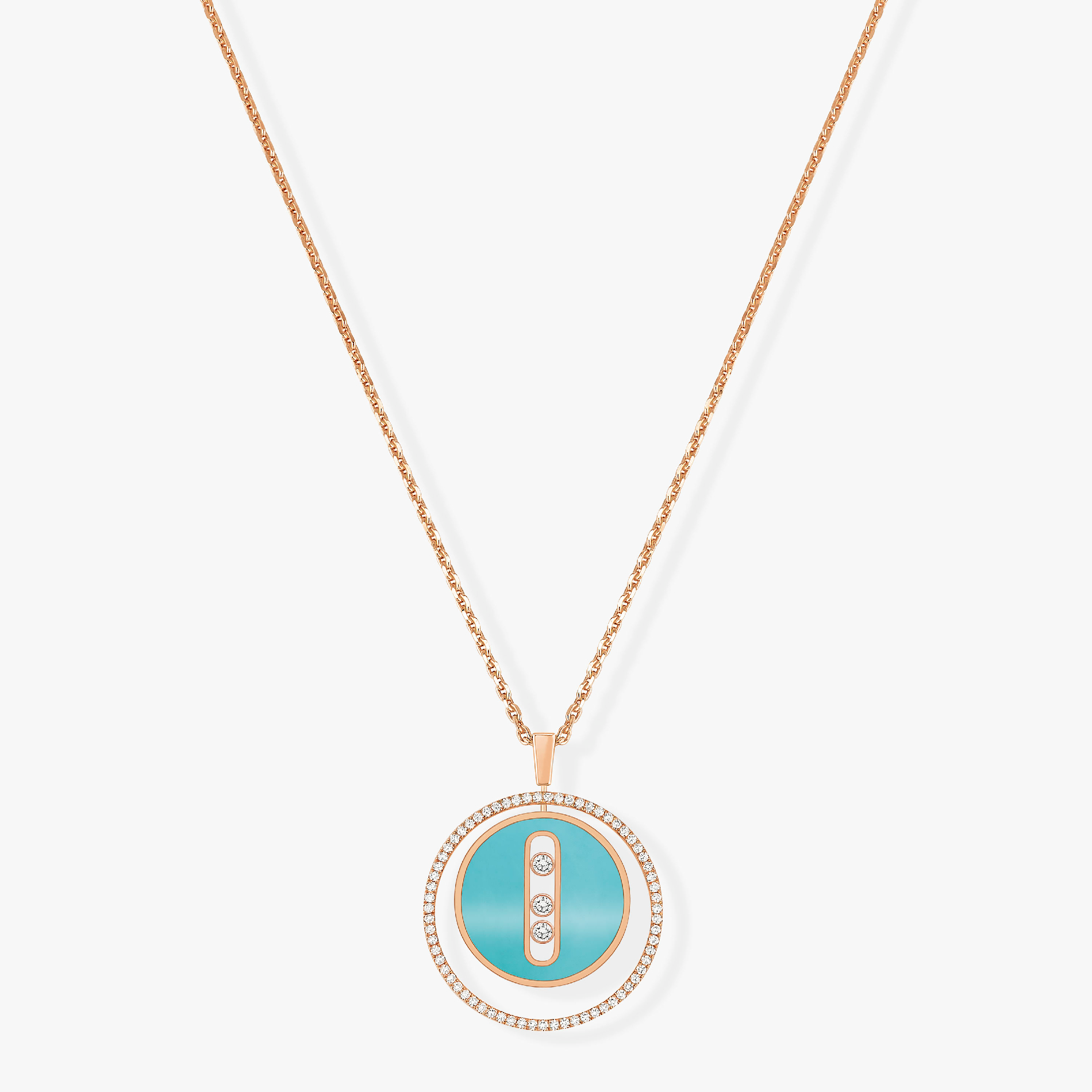 [⭐JeweliWhal]Demo MOVE 3 DIAMONDS TURQUOISE PINK GOLD DIAMOND NECKLACE