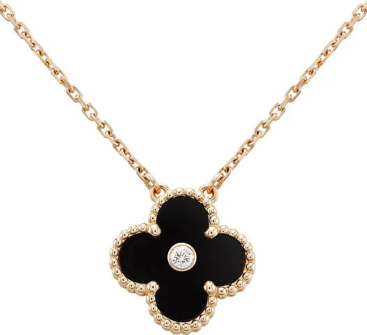 [⭐JeweliWhal]CLOVER 15MM DIAMOND ONYX NECKLACE