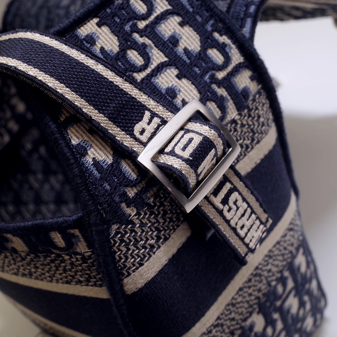 CAMP DOUBLE BUCKLE BAG 28 IN NAVY BLUE MONOGRAM OBLIQUE JACQUARD