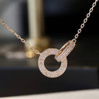 [⭐JeweliWhal]LOVE 7.6MM NECKLACE ROSE GOLD AND SILVER  FULL DIAMOND