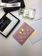 CC BOY CARD HOLDER 11.2 BABY PINK CALFSKIN GOLD ICON