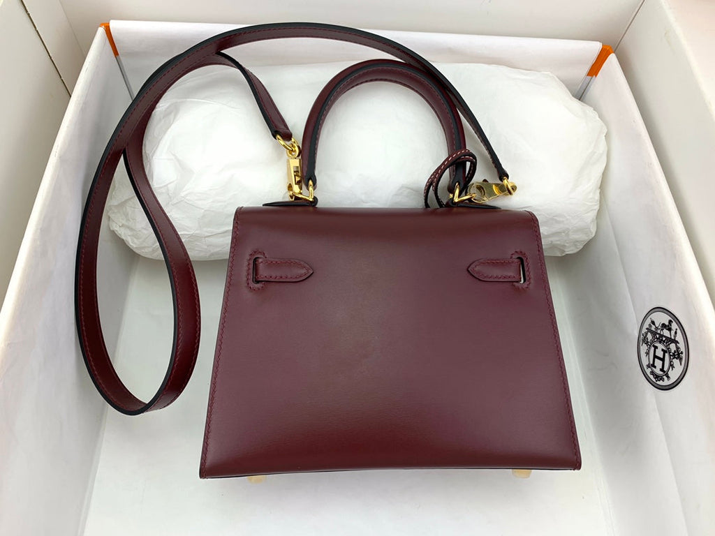 KELLY MINI 20 BAG IN WINE RED SMOOTH CALFSKIN WITH GOLD HARDWARE (MADE-TO-ODER)